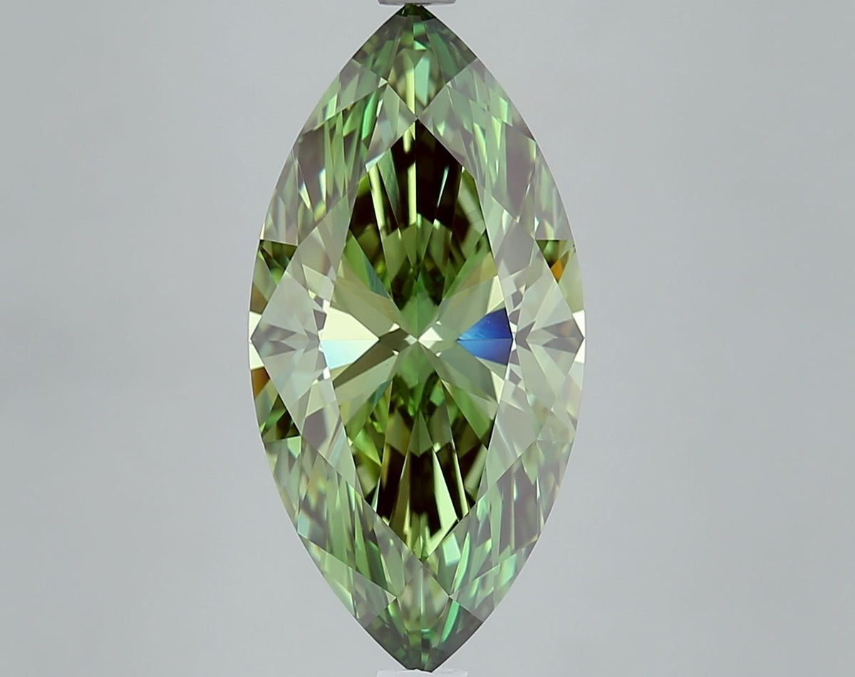 Lab-Grown Marquise Diamond - 5.68 Carats, Fancy Vivid Green Color, VVS2 Clarity - Certified by IGI - Report Number: LG656496796
