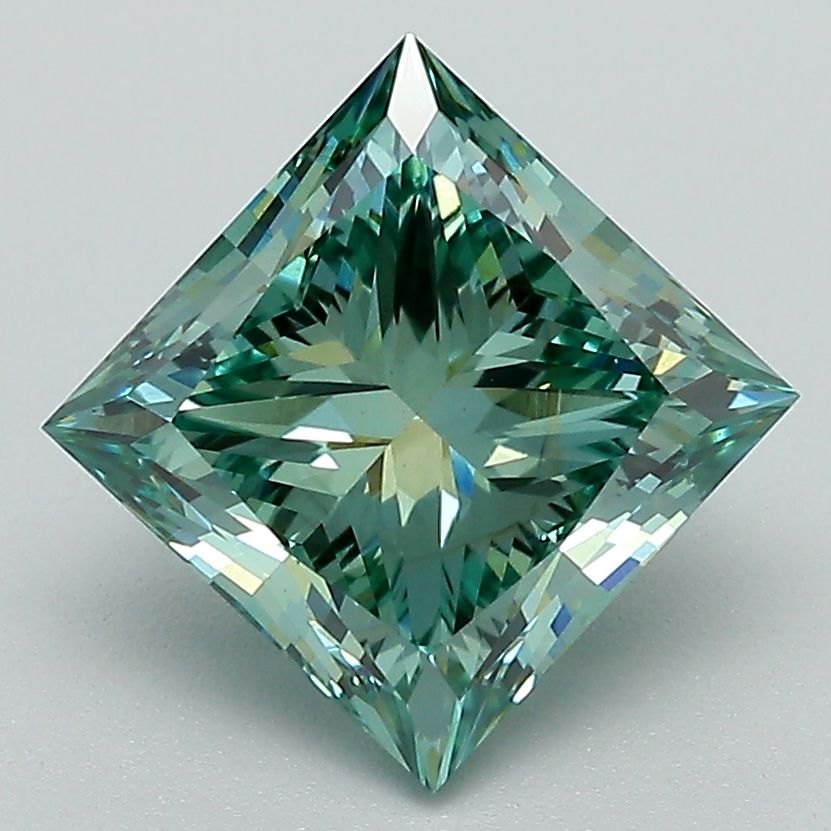 Lab-Grown Princess Diamond - 3.0 Carats, Fancy Vivid Green Color, VS1 Clarity - Certified by IGI - Report Number: LG625418415