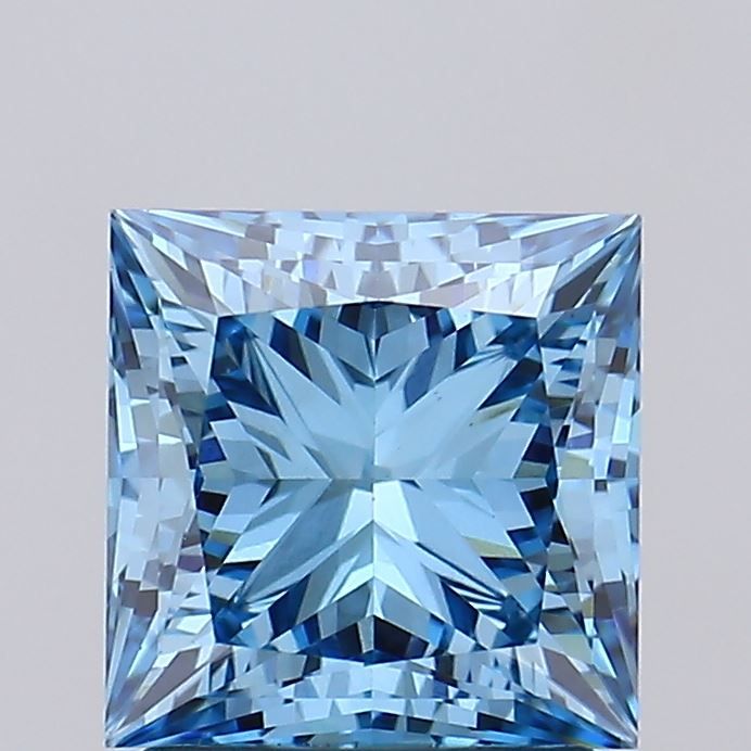 Lab-Grown Princess Diamond - 1.73 Carats, Fancy Vivid Blue Color, VVS2 Clarity - Certified by IGI - Report Number: LG668405312