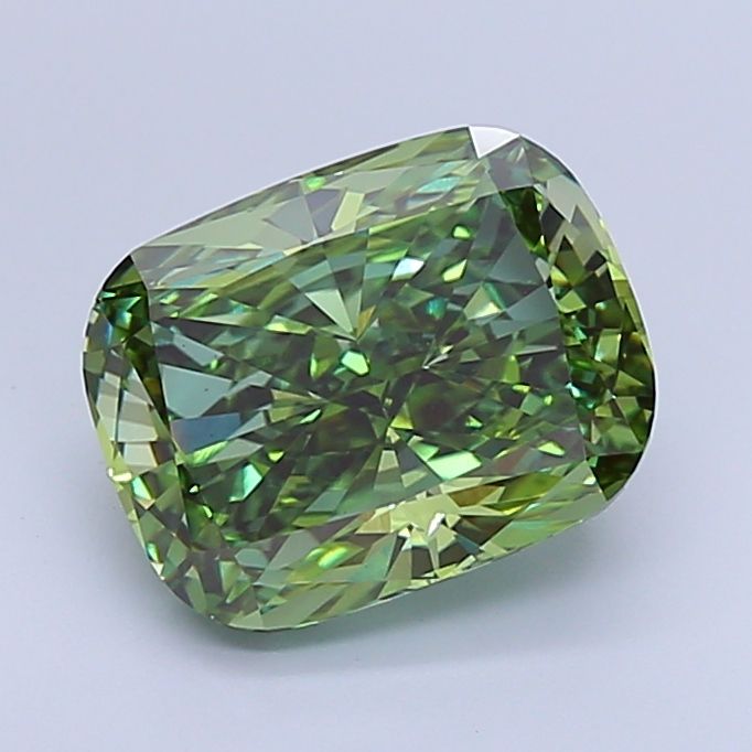 Lab-Grown Cushion Diamond - 4.5 Carats, Fancy Vivid Green Color, VS1 Clarity - Certified by IGI - Report Number: LG654483735