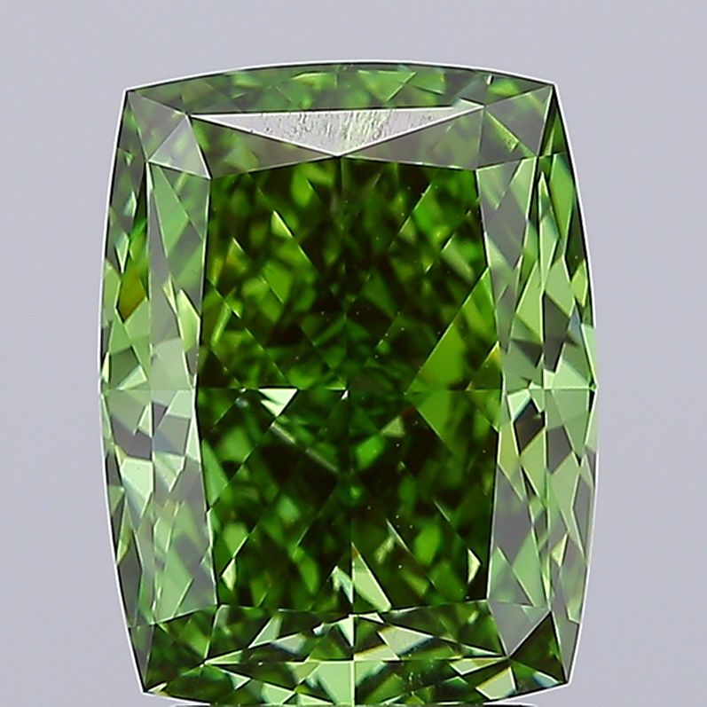 Lab-Grown Cushion Diamond - 3.55 Carats, Fancy Vivid Green Color, VS1 Clarity - Certified by IGI - Report Number: LG657463904