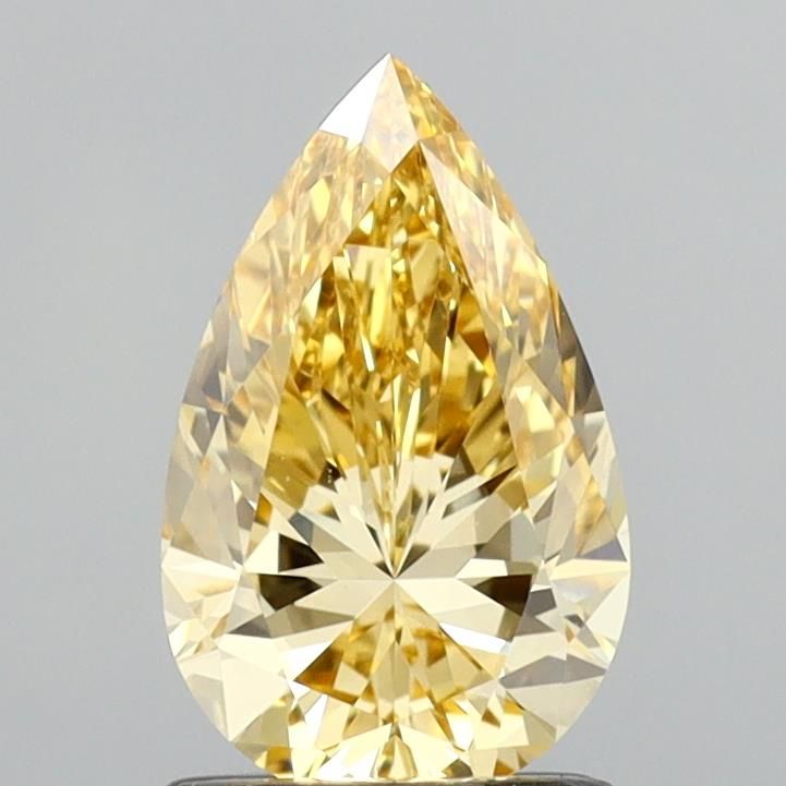 Lab-Grown Pear Diamond - 1.51 Carats, Fancy Intense Yellow Color, VVS2 Clarity - Certified by IGI - Report Number: LG683541993