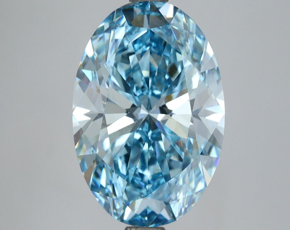 Lab-Grown Oval Diamond - 5.08 Carats, Fancy Vivid Blue Color, VS1 Clarity - Certified by IGI - Report Number: LG654483720