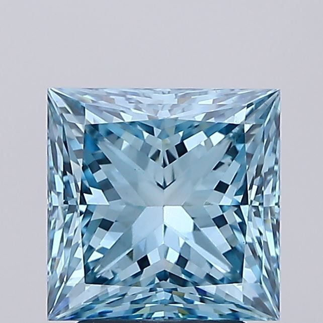 Lab-Grown Princess Diamond - 3.01 Carats, Fancy Vivid Blue Color, VS1 Clarity - Certified by IGI - Report Number: LG680551784