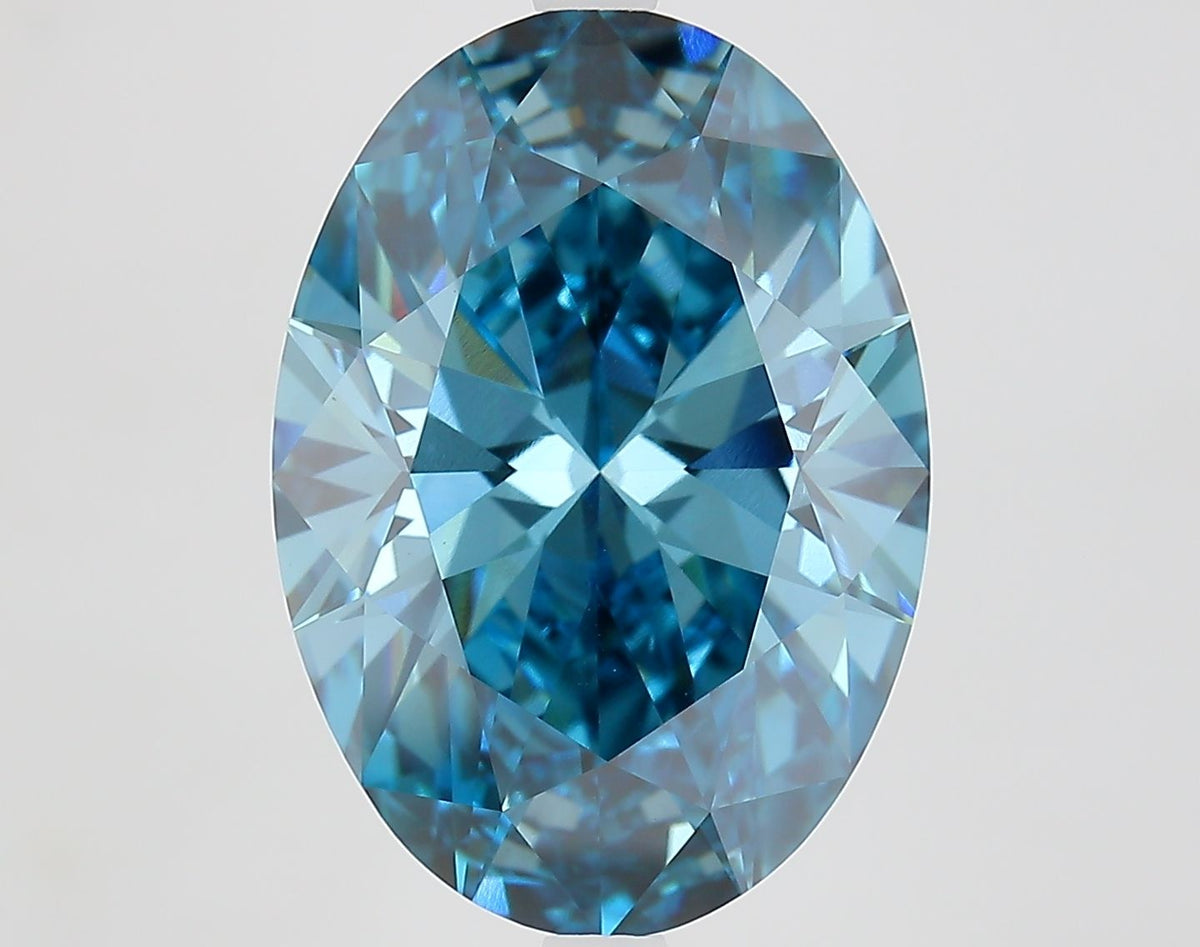 Lab-Grown Oval Diamond - 8.21 Carats, Fancy Vivid Blue Color, VVS2 Clarity - Certified by IGI - Report Number: LG683581960