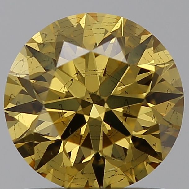 Lab-Grown Round Diamond - 1.33 Carats, Fancy Vivid Brownish Yellow Color, SI2 Clarity - Certified by IGI - Report Number: LG572331829
