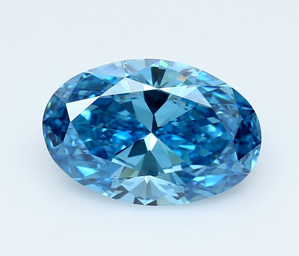 Lab-Grown Oval Diamond - 5.03 Carats, Fancy Vivid Blue Color, VS1 Clarity - Certified by IGI - Report Number: LG667435663