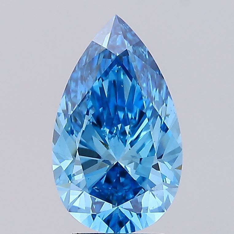 Lab-Grown Pear Diamond - 4.01 Carats, Fancy Vivid Blue Color, VS2 Clarity - Certified by IGI - Report Number: LG681583287