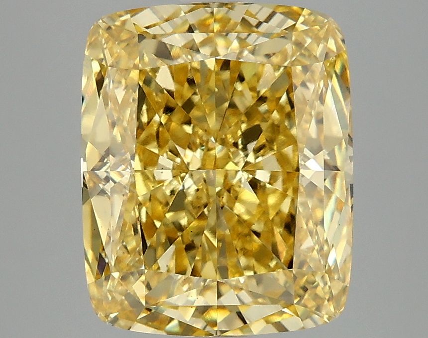 Lab-Grown Cushion Diamond - 4.07 Carats, Fancy Vivid Yellow Color, VS1 Clarity - Certified by IGI - Report Number: LG675550971