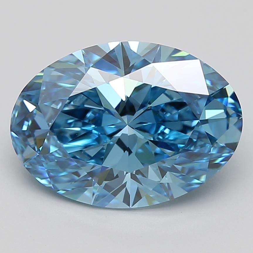 Lab-Grown Oval Diamond - 3.55 Carats, Fancy Vivid Blue Color, VVS2 Clarity - Certified by IGI - Report Number: LG660455998