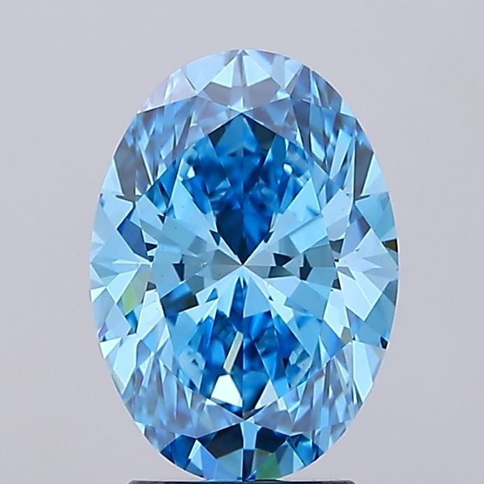 Lab-Grown Oval Diamond - 3.02 Carats, Fancy Vivid Blue Color, VS1 Clarity - Certified by IGI - Report Number: LG670483560