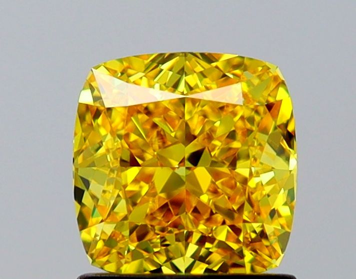 Lab-Grown Cushion Diamond - 1.38 Carats, Fancy Vivid Yellow Color, VS1 Clarity - Certified by IGI - Report Number: LG645407511