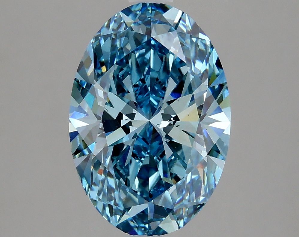 Lab-Grown Oval Diamond - 2.99 Carats, Fancy Vivid Blue Color, VS2 Clarity - Certified by IGI - Report Number: LG633424013