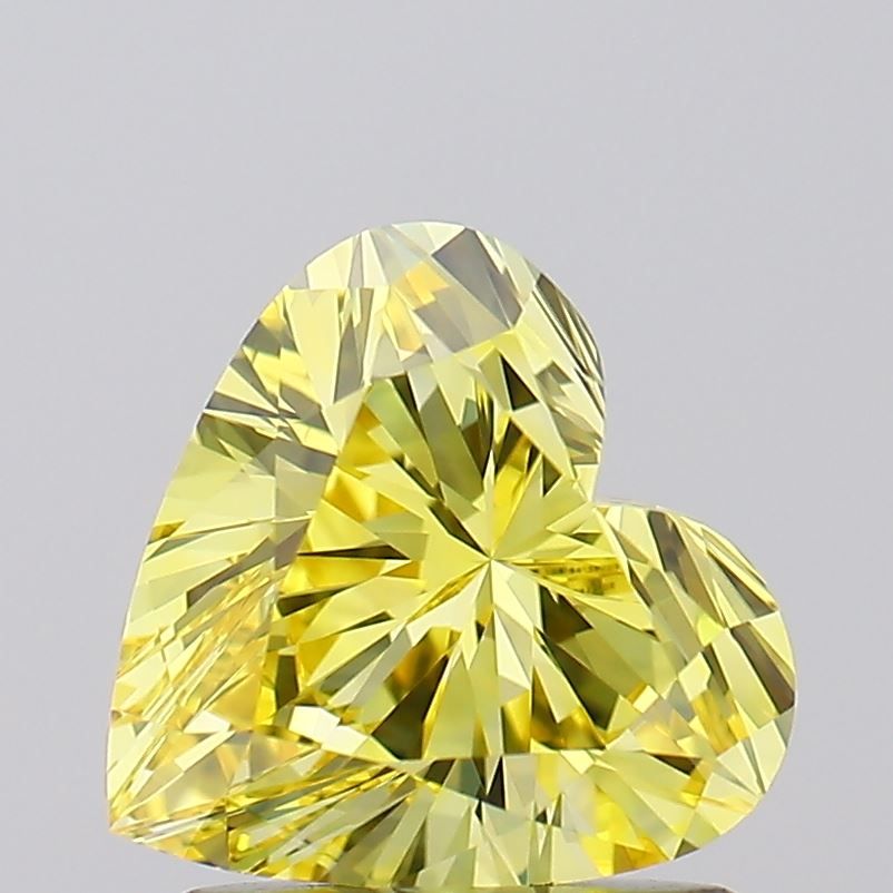 Lab-Grown Heart Diamond - 1.05 Carats, Fancy Vivid Yellow Color, VVS2 Clarity - Certified by IGI - Report Number: LG618413805