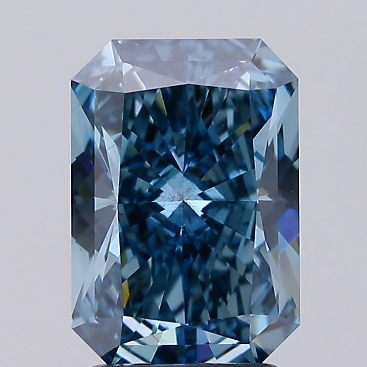 Lab-Grown Radiant Diamond - 2.5 Carats, Fancy Vivid Blue Color, VS2 Clarity - Certified by IGI - Report Number: LG647451731