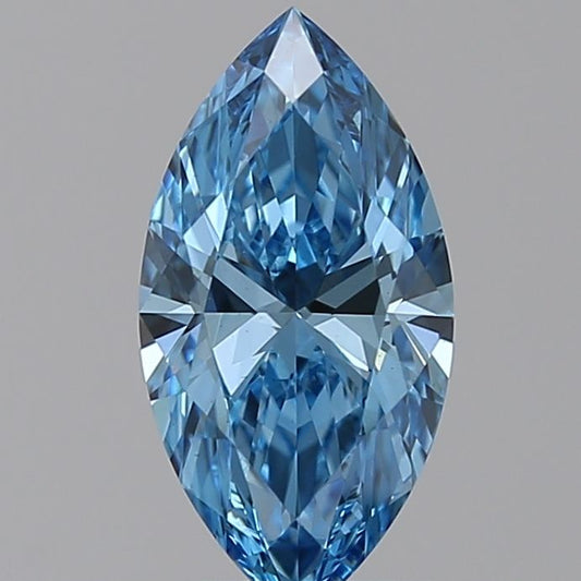 Lab-Grown Marquise Diamond - 0.89 Carats, Fancy Vivid Blue Color, VS1 Clarity - Certified by IGI - Report Number: LG586339769