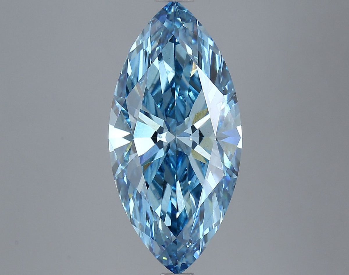Lab-Grown Marquise Diamond - 4.1 Carats, Fancy Vivid Blue Color, VS1 Clarity - Certified by IGI - Report Number: LG634405680