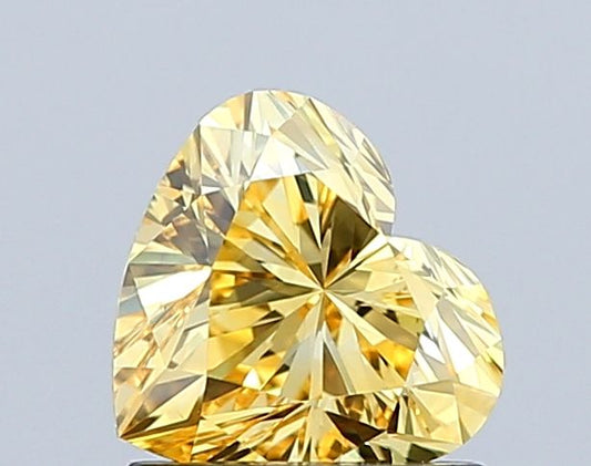 Lab-Grown Heart Diamond - 1.03 Carats, Fancy Vivid Yellow Color, VS2 Clarity - Certified by IGI - Report Number: LG627449496