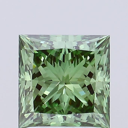 Lab-Grown Princess Diamond - 2.0 Carats, Fancy Vivid Green Color, VS1 Clarity - Certified by IGI - Report Number: LG662482678