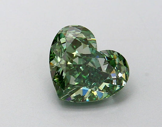Lab-Grown Heart Diamond - 1.12 Carats, Fancy Vivid Green Color, VVS2 Clarity - Certified by IGI - Report Number: LG635407896
