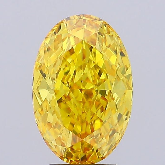 Lab-Grown Oval Diamond - 3.51 Carats, Fancy Vivid Yellow Color, VVS2 Clarity - Certified by IGI - Report Number: LG671409659