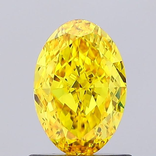 Lab-Grown Oval Diamond - 1.0 Carats, Fancy Vivid Yellow Color, VVS2 Clarity - Certified by IGI - Report Number: LG673415350
