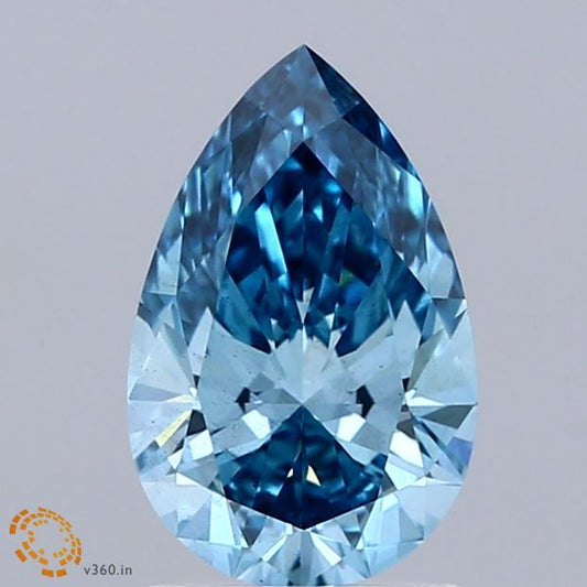 Lab-Grown Pear Diamond - 1.08 Carats, Fancy Vivid Blue Color, VS2 Clarity - Certified by IGI - Report Number: LG671498868