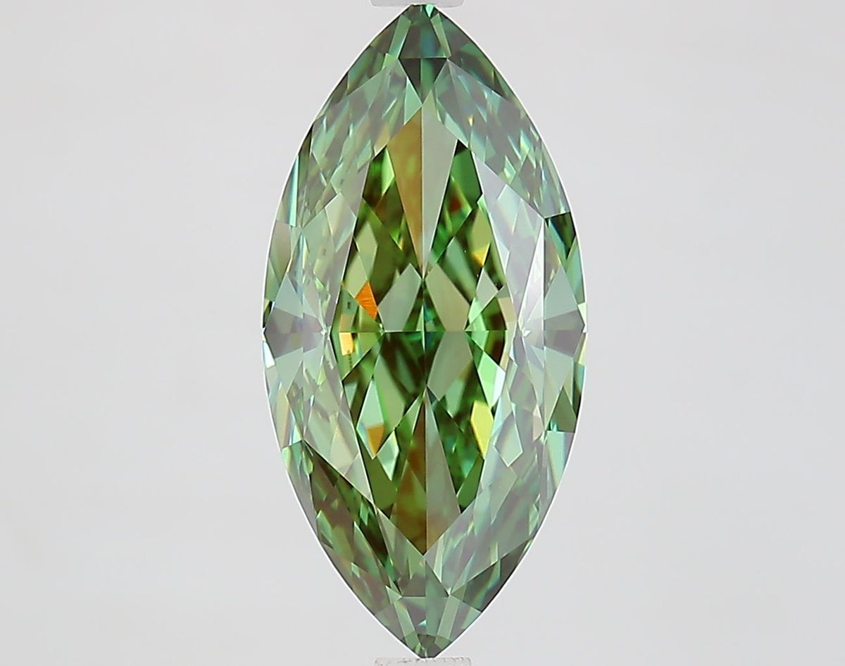 Lab-Grown Marquise Diamond - 3.44 Carats, Fancy Vivid Green Color, VVS2 Clarity - Certified by IGI - Report Number: LG691565545