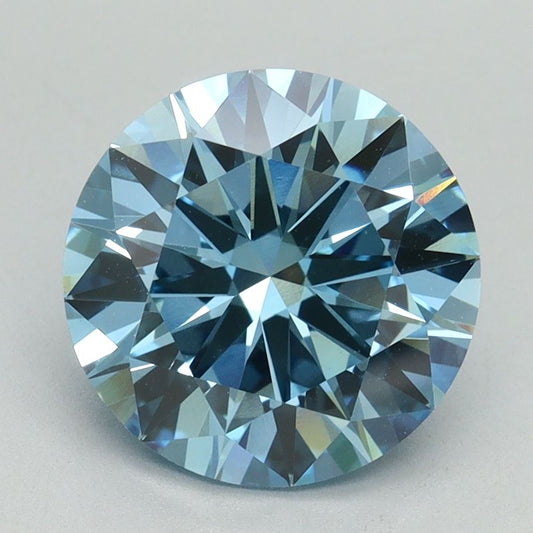 Lab-Grown Round Diamond - 3.09 Carats, Fancy Vivid Blue Color, VVS2 Clarity - Certified by IGI - Report Number: LG645458851