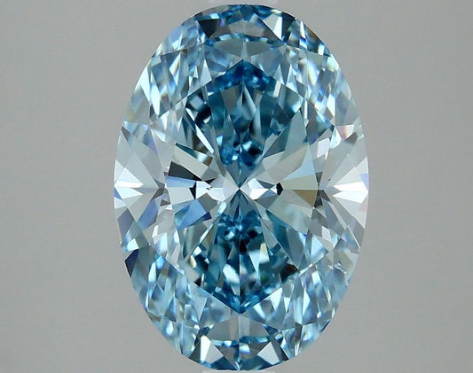 Lab-Grown Oval Diamond - 2.97 Carats, Fancy Vivid Blue Color, VS2 Clarity - Certified by IGI - Report Number: LG635403185