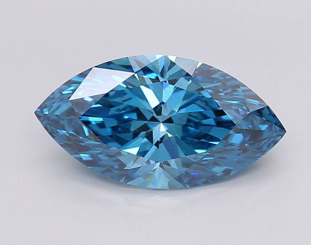 Lab-Grown Marquise Diamond - 3.09 Carats, Fancy Vivid Blue Color, VS1 Clarity - Certified by IGI - Report Number: LG595380954
