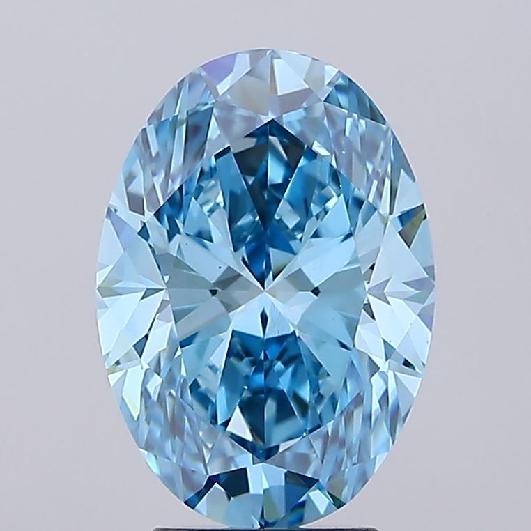 Lab-Grown Oval Diamond - 4.09 Carats, Fancy Vivid Blue Color, VS1 Clarity - Certified by IGI - Report Number: LG670483559