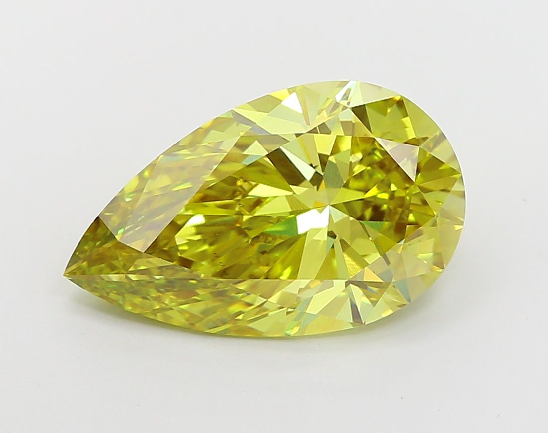 Lab-Grown Pear Diamond - 5.01 Carats, Fancy Vivid Greenish Yellow Color, VS1 Clarity - Certified by IGI - Report Number: LG667422024