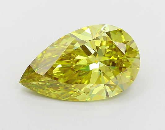 Lab-Grown Pear Diamond - 5.01 Carats, Fancy Vivid Greenish Yellow Color, VS1 Clarity - Certified by IGI - Report Number: LG667422024