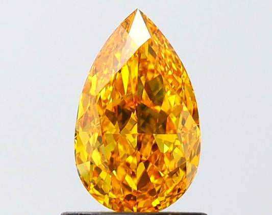 Lab-Grown Pear Diamond - 1.02 Carats, Fancy Vivid Yellow Color, VVS2 Clarity - Certified by IGI - Report Number: LG649497843