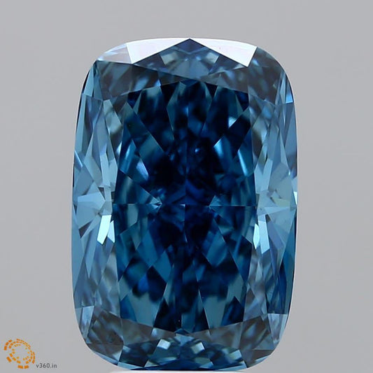 Lab-Grown Cushion Diamond - 5.3 Carats, Fancy Vivid Blue Color, VS1 Clarity - Certified by IGI - Report Number: LG581309343