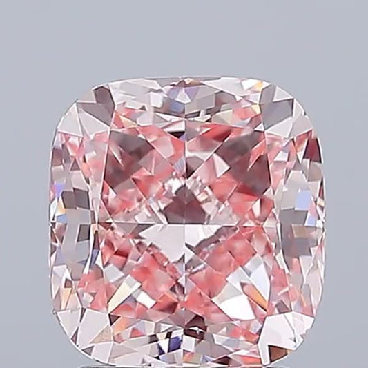 Lab-Grown Cushion Diamond - 3.02 Carats, Fancy Intense Pink Color, VVS2 Clarity - Certified by IGI - Report Number: LG662483125