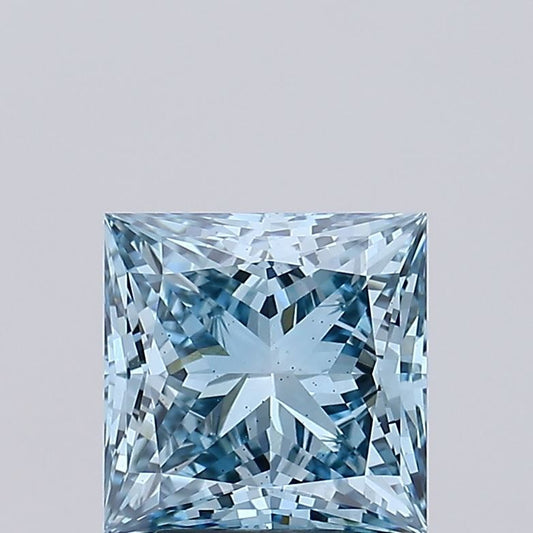 Lab-Grown Princess Diamond - 3.22 Carats, Fancy Vivid Greenish Blue Color, VS2 Clarity - Certified by IGI - Report Number: LG515224429