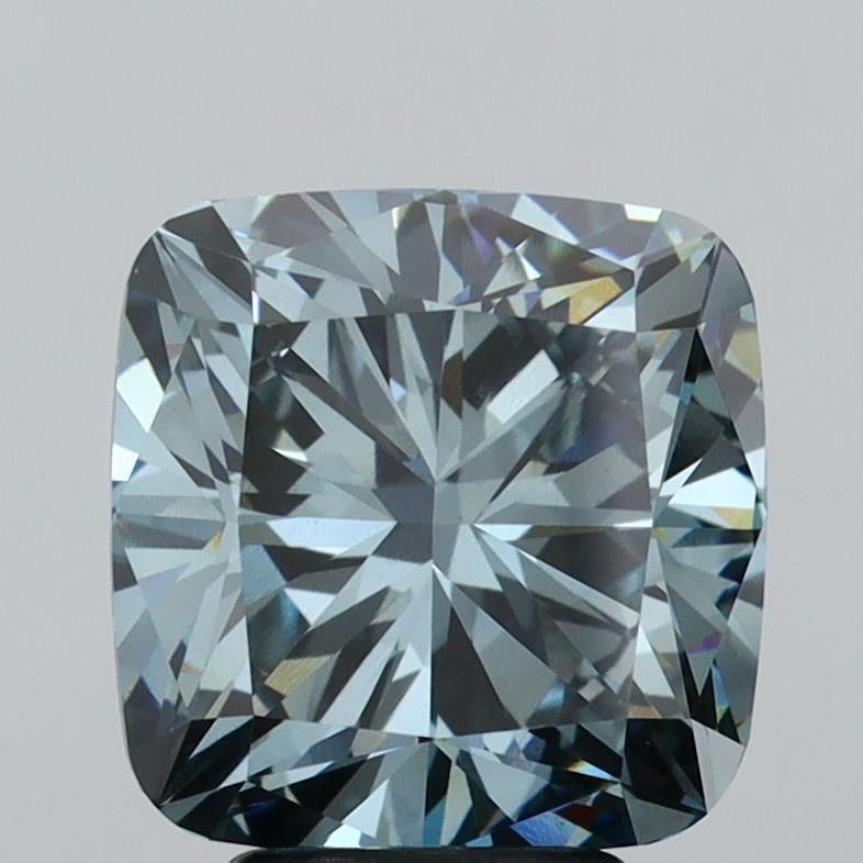 Lab-Grown Cushion Diamond - 4.67 Carats, Fancy Green Blue Color, VS1 Clarity - Certified by IGI - Report Number: LG593366430