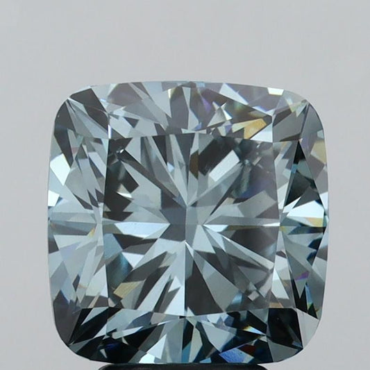 Lab-Grown Cushion Diamond - 4.67 Carats, Fancy Green Blue Color, VS1 Clarity - Certified by IGI - Report Number: LG593366430