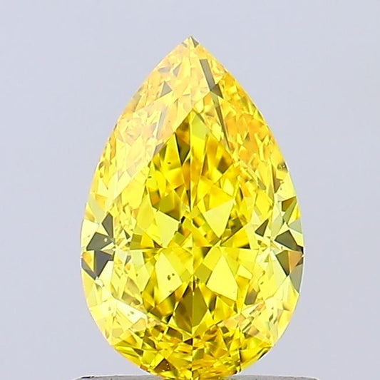 Lab-Grown Pear Diamond - 1.03 Carats, Fancy Vivid Yellow Color, VS1 Clarity - Certified by IGI - Report Number: LG666412167