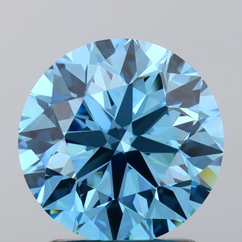Lab-Grown Round Diamond - 2.0 Carats, Fancy Vivid Blue Color, VVS2 Clarity - Certified by IGI - Report Number: LG660418944