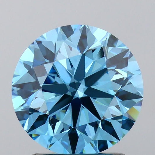 Lab-Grown Round Diamond - 2.0 Carats, Fancy Vivid Blue Color, VVS2 Clarity - Certified by IGI - Report Number: LG660418944