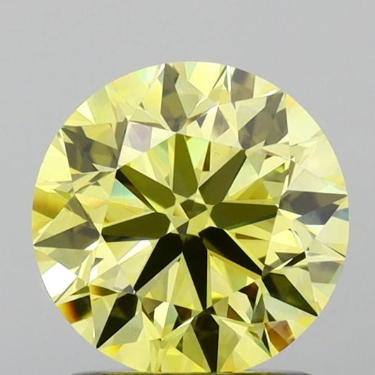 Lab-Grown Round Diamond - 1.51 Carats, Fancy Vivid Yellow Color, VS1 Clarity - Certified by IGI - Report Number: LG654419363