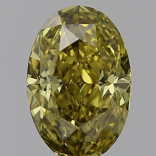 Lab-Grown Oval Diamond - 0.85 Carats, Fancy Intense Green Yellow Color, VVS2 Clarity - Certified by IGI - Report Number: LG598326428