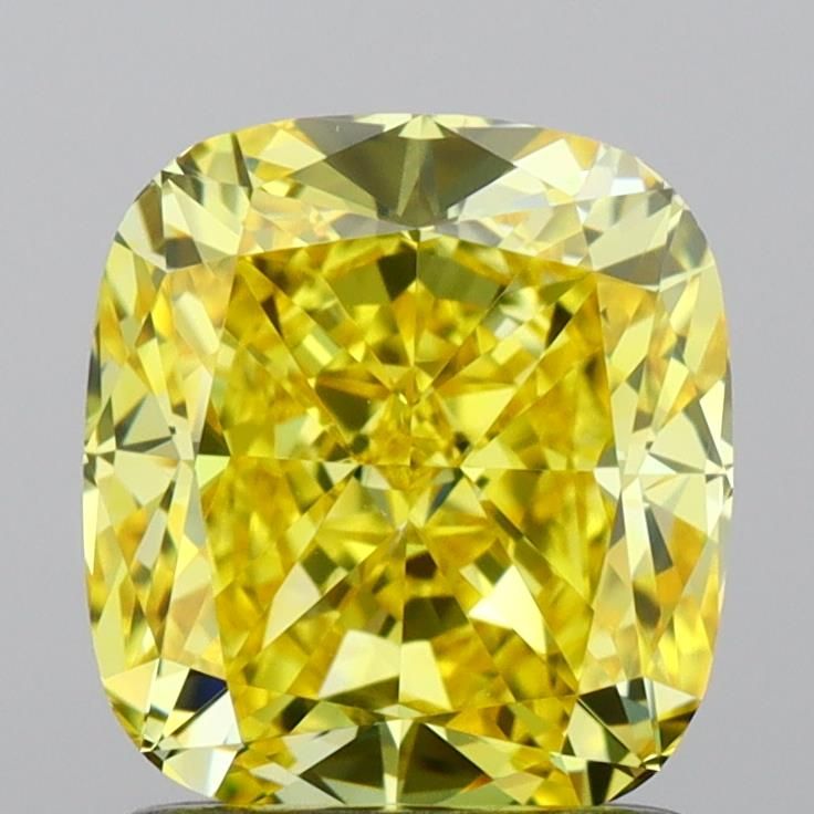 Lab-Grown Cushion Diamond - 1.53 Carats, Fancy Vivid Yellow Color, VVS2 Clarity - Certified by IGI - Report Number: LG657459720