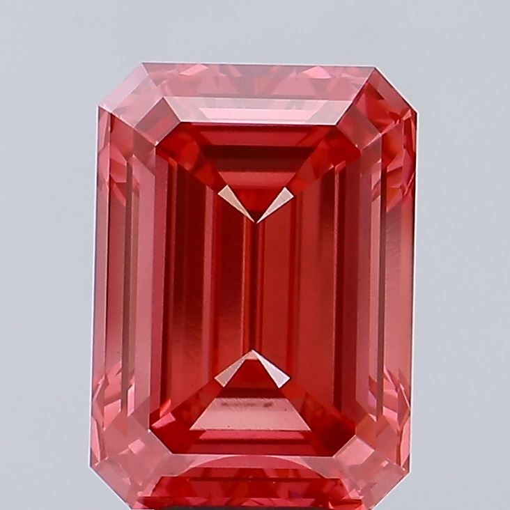Lab-Grown Emerald Diamond - 6.93 Carats, Fancy Vivid Red Color, VS1 Clarity - Certified by IGI - Report Number: LG680551786