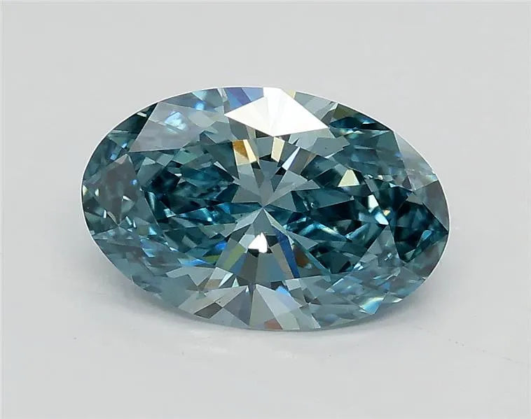 1.32ct Oval Lab Grown Diamond (Colour Fancy Vivid Greenish Blue, Clarity VS2, IGI Certified)