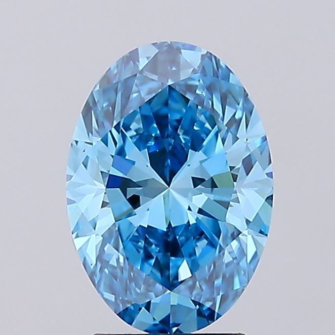Lab-Grown Oval Diamond - 3.09 Carats, Fancy Vivid Blue Color, VS1 Clarity - Certified by IGI - Report Number: LG674532648