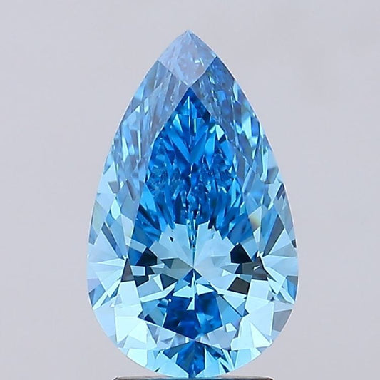 Lab-Grown Pear Diamond - 2.99 Carats, Fancy Vivid Blue Color, VS1 Clarity - Certified by IGI - Report Number: LG677578904